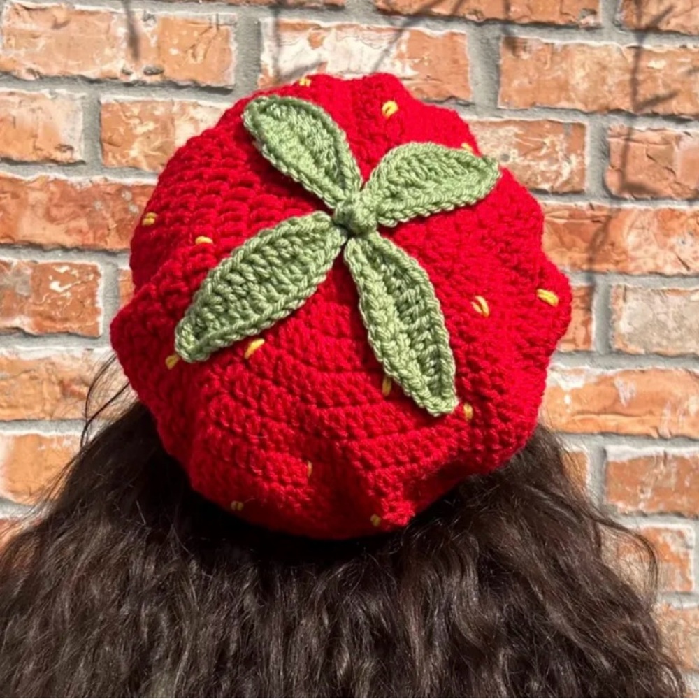 Red Crochet Strawberry Beret
